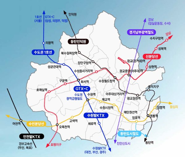 2025년 수원시 공간 대전환의 중심인 격자형 광역철도망 계획안.ⓒ경기타임스